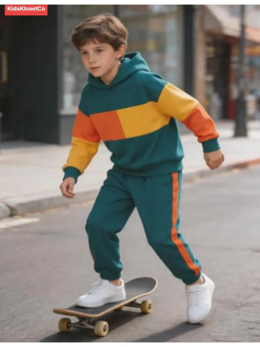 Boys Long Sleeve Colorblock Sweatshirt & Jogger 2-Piece Activewear Set